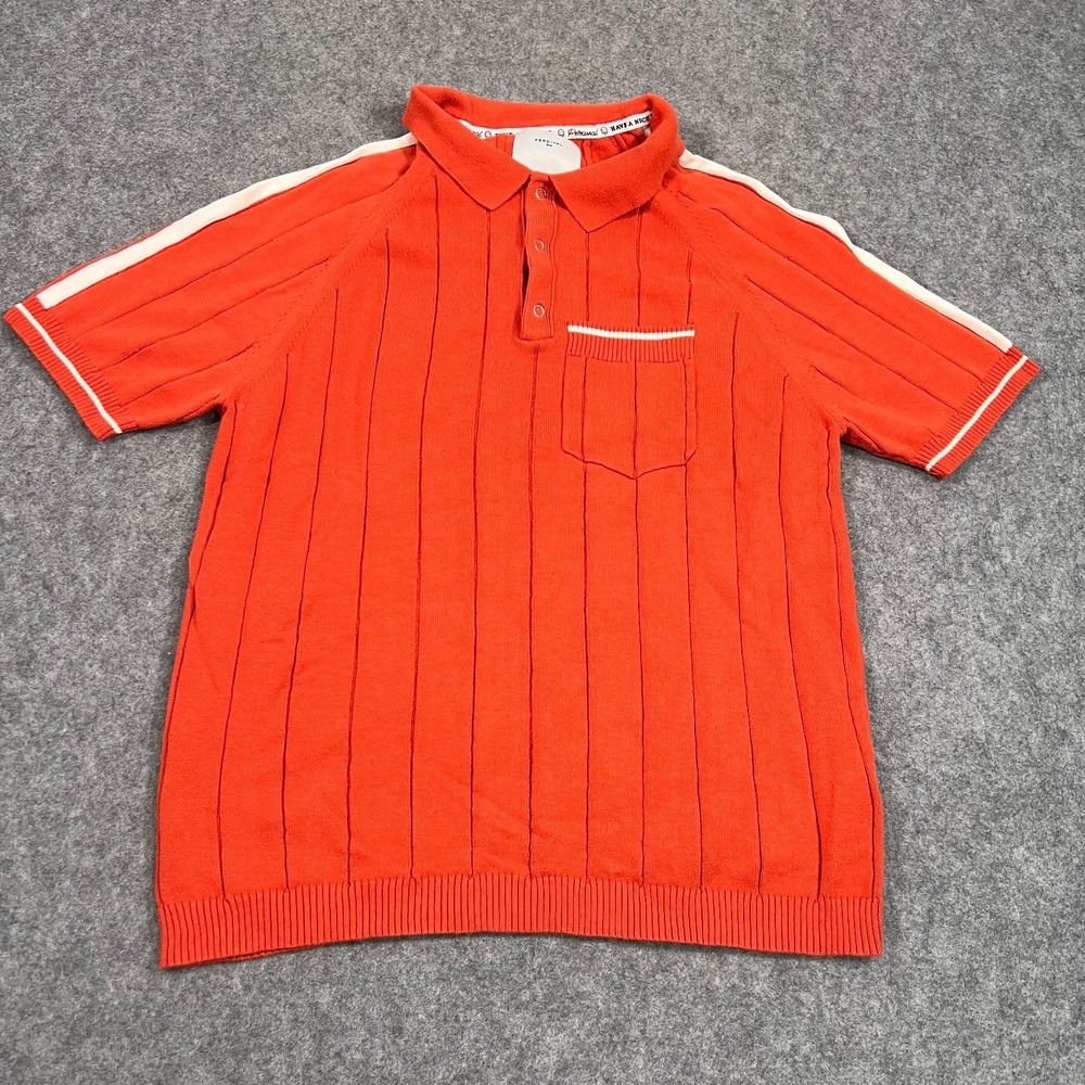 Percival Knitwear Orange Short Sleeve Knit Polo Shirt Rockabilly Men's Size XL